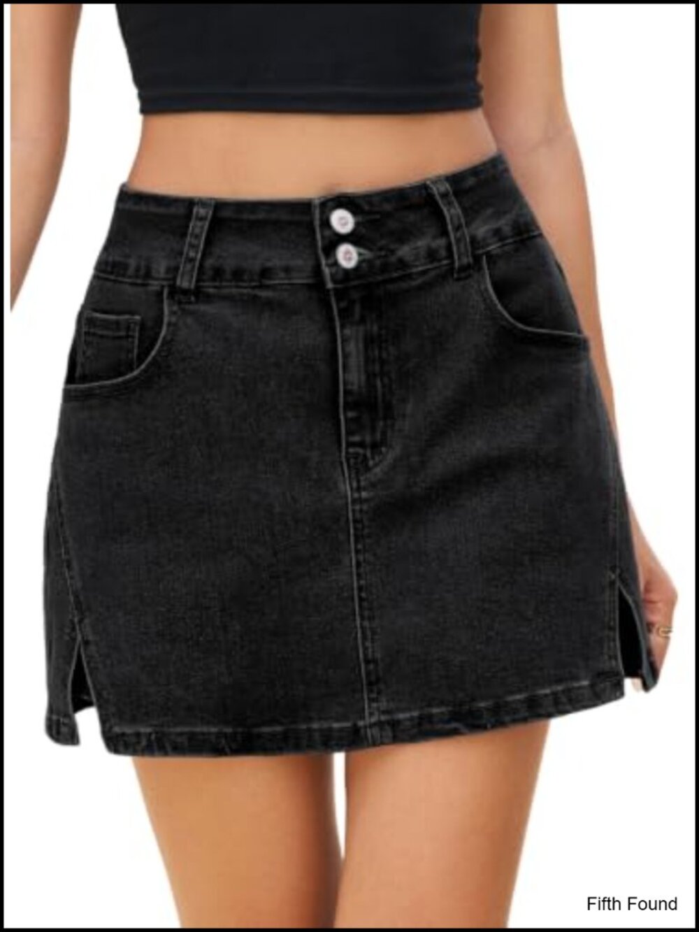 High Waisted Stretchy Denim Skort with Side Slit and Pockets Mini Jean Skirt